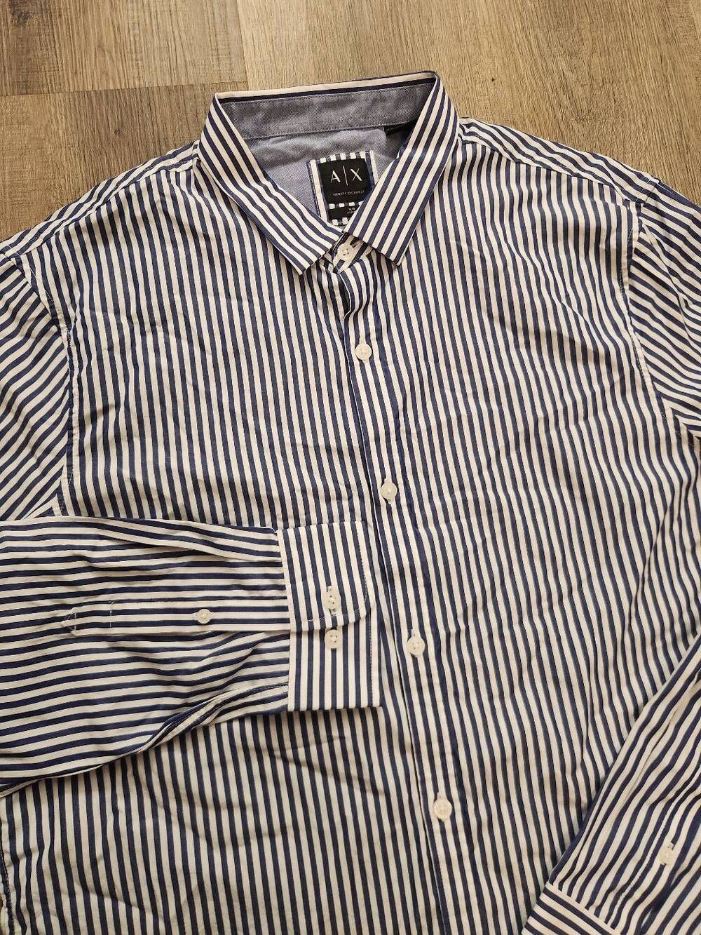 Armani Exchange Striped Blue and white XL Slim Fit Cotton Button Up shirt Logo